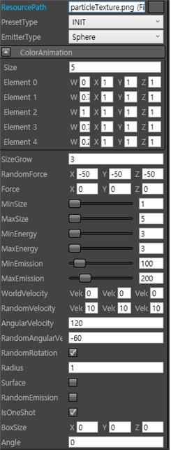그림 49 Particle 컴포넌트 수정