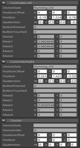 그림 80 HMD 컴포넌트의 컨트롤러와 트래커 속성